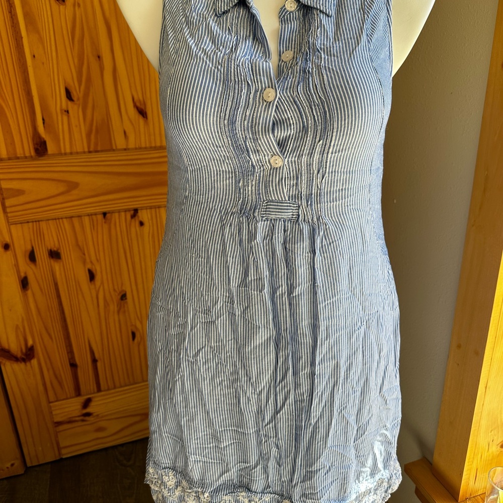 Blue Striped Sleeveless Dress